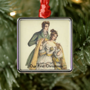 Vintage Victorian Couple Our First Chrismas Metal Ornament