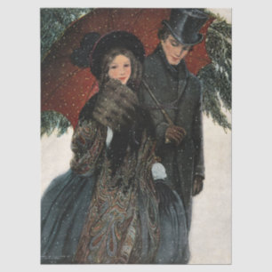 Vintage Victorian Couple Walking in the Snow Tissue Paper