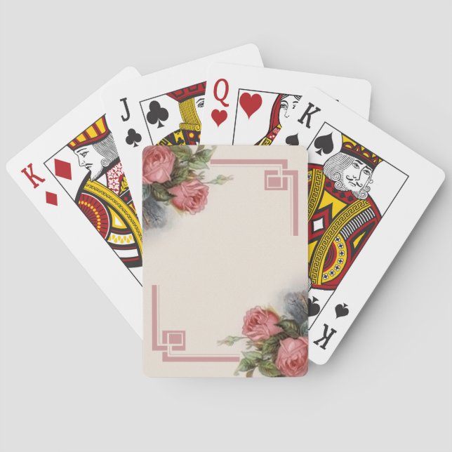 Vintage Victorian Crimson Pink Roses Playing Cards (Back)
