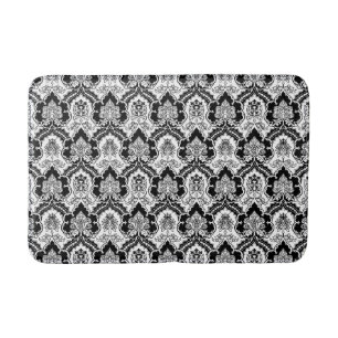 Vintage Victorian Damask Classy Black and White Bath Mat