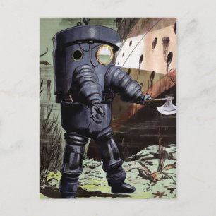 Vintage Victorian Diving Suit Illustration Postcard