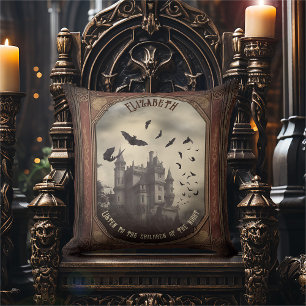 Vintage Victorian Dracula's Castle Romantic Gothic Throw Pillow