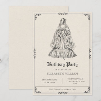 Vintage victorian dress birthday invitation