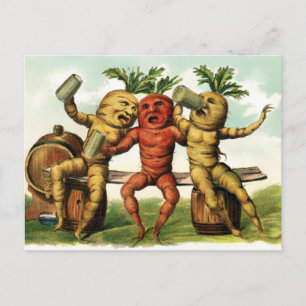 Vintage Victorian Drunk Carrots Postcard