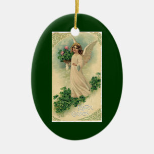 Vintage Victorian Easter Angel with Flowers Ceramic Ornament