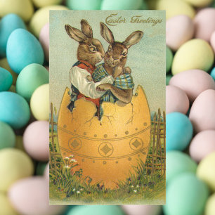 Vintage Victorian Easter Bunnies in a Gold Egg Sticker