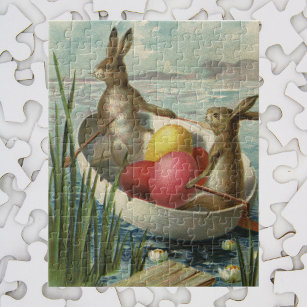 Vintage Victorian Easter Bunnies in an Egg Boat Jigsaw Puzzle
