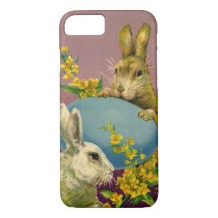 Vintage Victorian Easter Bunnies with Blue Egg Case-Mate iPhone Case