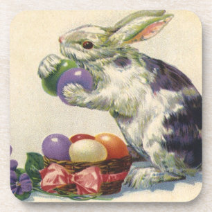 Vintage Victorian Easter Bunny, Eggs and Flowers Coaster