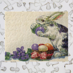 Vintage Victorian Easter Bunny, Flowers and Eggs Jigsaw Puzzle