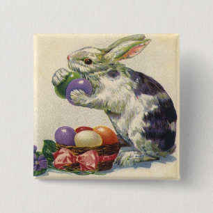 Vintage Victorian Easter Eggs, Bunny and Flowers 2 Inch Square Button