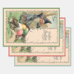 Vintage Victorian Easter Greetings with Gnome Wrapping Paper Sheet