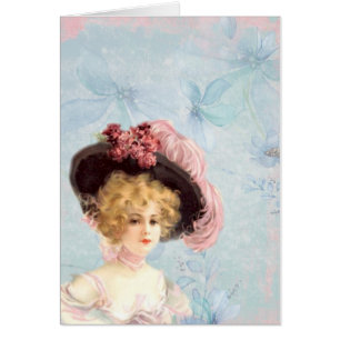 Vintage Victorian Elegant Lady In Pink Feather Hat