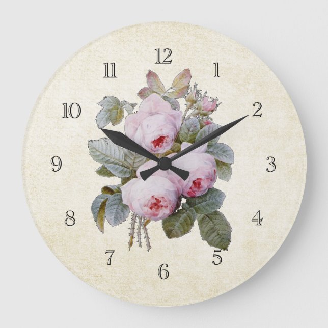 Vintage Victorian English Roses Bouquet Large Clock (Front)
