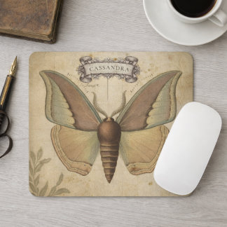Vintage Victorian Entomology Art Botanical Moth Mouse Pad