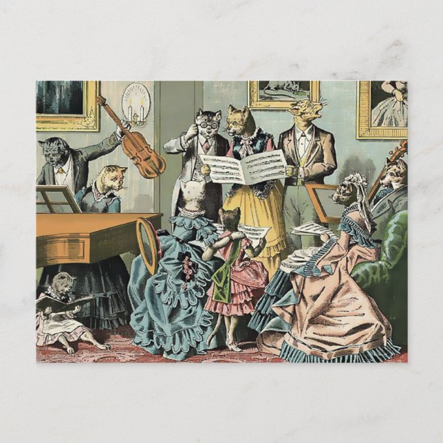 Vintage Victorian Era 1887 Caroling Cats Postcard (Front)