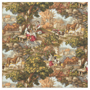Vintage Victorian Era 1890 Pastoral Scenes Pattern Fabric