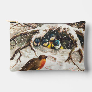 Vintage Victorian era Christmas Card, Birds Accessory Pouch