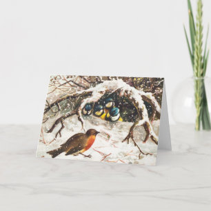 Vintage Victorian era Christmas Card, Birds Card