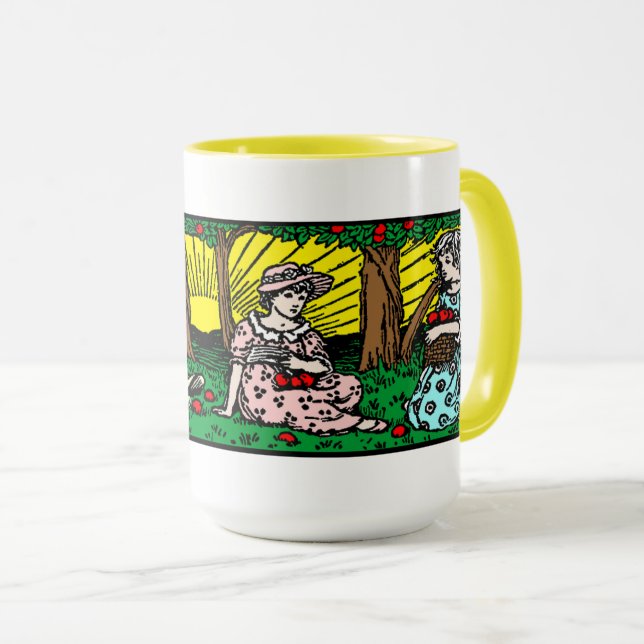 Vintage Victorian Era Girls Gathering Apples Mug (Front Right)