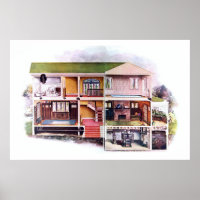 Vintage Victorian Era House Cutaway View