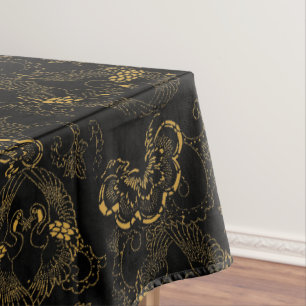 Vintage Victorian Era Japanese Crane Pair Pattern Tablecloth