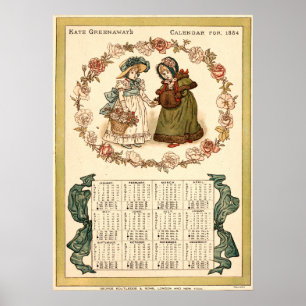 Vintage Victorian era Kate Greenaway's Calendar Poster