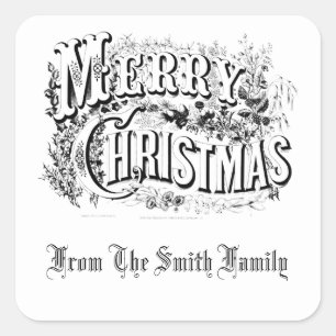 Vintage Victorian Era Merry Christmas Square Sticker