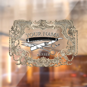 Vintage Victorian Era Steampunk Barber Template Window Cling