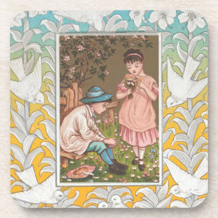 Vintage VIctorian Era Valentine's Day Card, 1876 Coaster