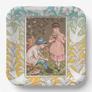 Vintage VIctorian Era Valentine's Day Card, 1876 Paper Plate