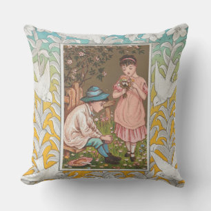 Vintage VIctorian Era Valentine's Day Card, 1876 Throw Pillow