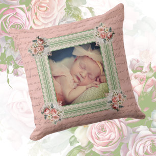 Vintage Victorian Faded Damask Photo  Throw Pillow