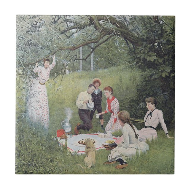 Vintage Victorian Family Picnic Woods Tile (Front)