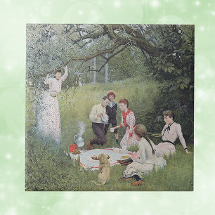 Vintage Victorian Family Picnic Woods Tile