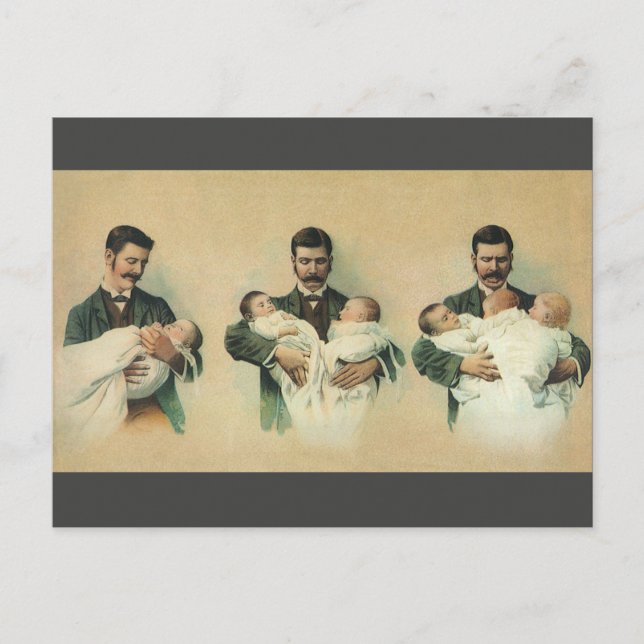 Vintage Victorian Father's Day, It's Triplets! Postcard (Front)