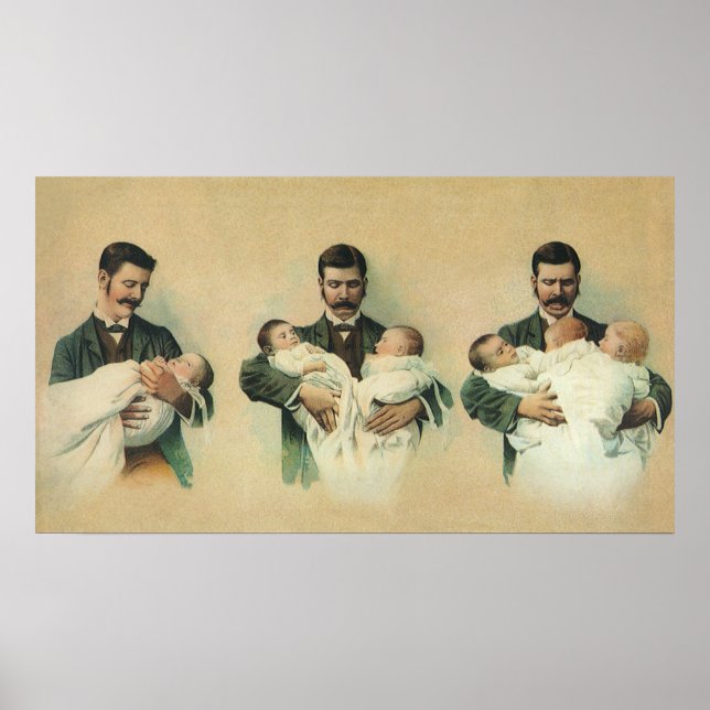 Vintage Victorian Father's Day, It's Triplets! Poster (Front)