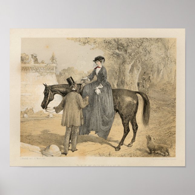 Vintage Victorian Female Equestrian Art Print 1857 (Front)