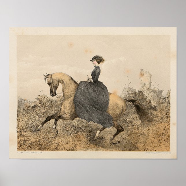 Vintage Victorian Female Equestrian Art Print 1857 (Front)