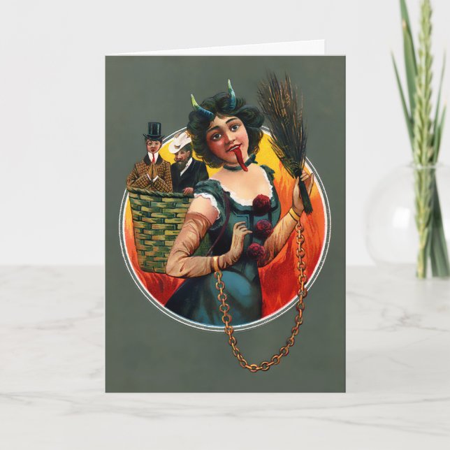 Vintage Victorian Female Krampus Christmas Card (Front)