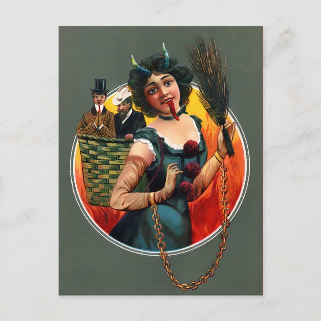 Vintage Victorian Female Krampus Postcard (Front)