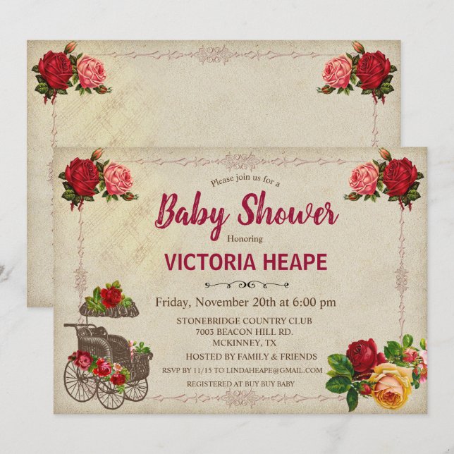 Vintage Victorian Floral Baby Shower Invitation (Front/Back)