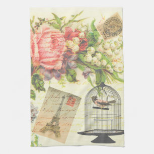 Vintage Victorian Floral Bird Paris Kitchen Towel