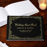 Vintage Victorian Floral Black Gold Wedding Guest Book<br><div class="desc">Capture memories in timeless elegance with our Vintage Victorian Floral Wedding Foil Guest Book. Featuring intricate floral designs and luxurious foil accents, this guest book exudes classic charm and sophistication. Perfect for preserving heartfelt messages from your loved ones, it blends old-world beauty with modern craftsmanship. The high-quality materials and refined...</div>