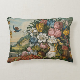 Vintage Victorian Floral & Fruit Still Life Art Accent Pillow