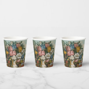 Vintage Victorian Floral & Fruit Still Life Art Paper Cups