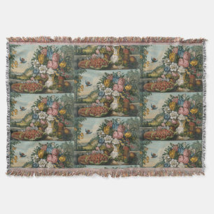 Vintage Victorian Floral & Fruit Still Life Art Throw Blanket