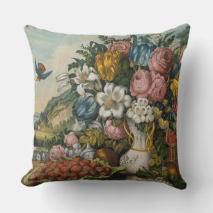 Vintage Victorian Floral & Fruit Still Life Art Throw Pillow