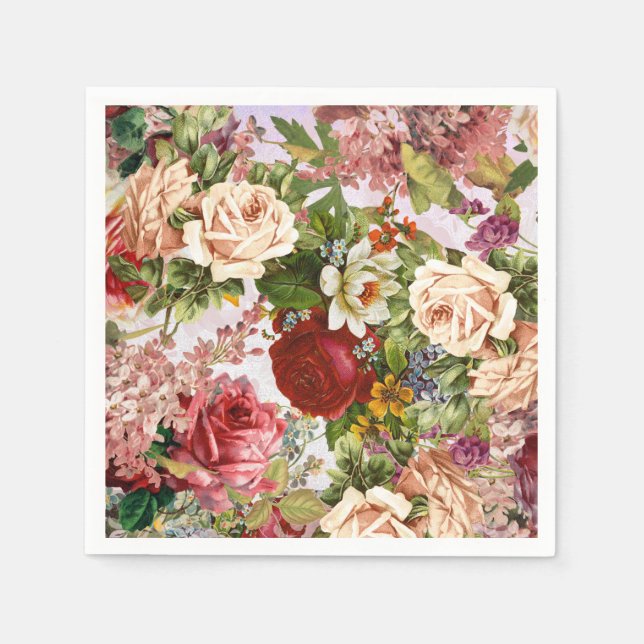 Vintage Victorian Floral Rose Collage Napkin (Front)