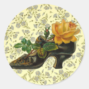 Vintage Victorian Floral Shoe Classic Round Sticker